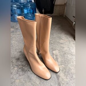 Via Spiga Soho Tan Leather Mid Calf Boots Block Heel Size 41 /10